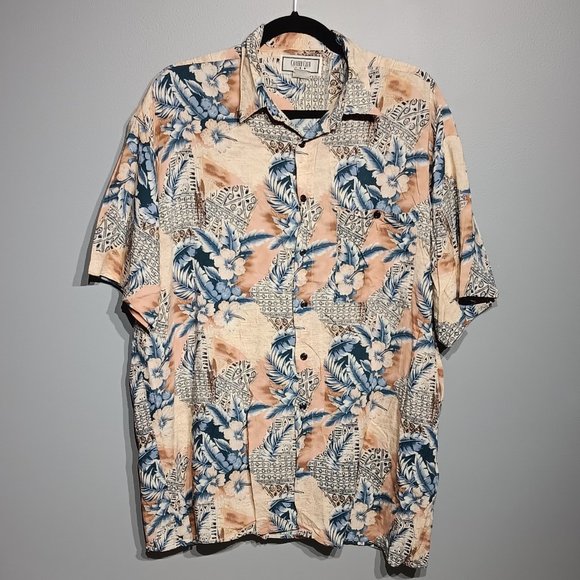 Vintage-80s Career Club Hawaiian Button Up Shirt (Men's Size Large) - Picture 1 of 4